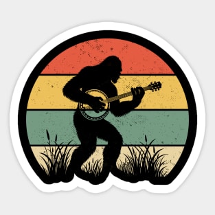 Bigfoot Sasquatch Playing Banjo Vintage Distressed Music Lover Sticker